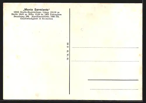 AK Schnelldampfer Monte Sarmiento in See stechend