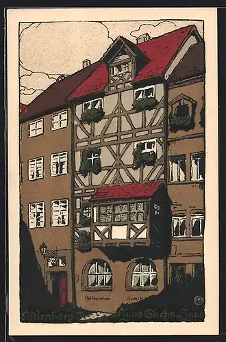Steindruck-AK Nürnberg, Blick auf das Hans Sachs-Haus