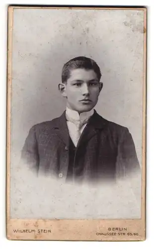 Fotografie Wilhelm Stein, Berlin, Chausseestr. 65-66, Junger Herr im Anzug mit Krawatte