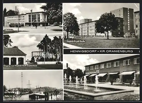 AK Hennigsdorf /Kr. Oranienburg, S-Bahnhof, Hafen an der Havel, Milchbar