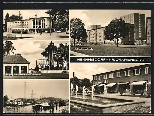 AK Hennigsdorf /Kr. Oranienburg, S-Bahnhof, Hafen an der Havel, Milchbar