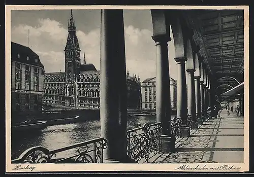 AK Hamburg, Alsterarkaden mit Rathaus