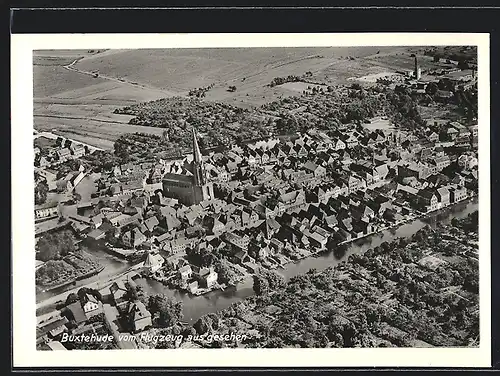 AK Buxtehude, Fliegeraufnahme, Teilansicht mit Kirche