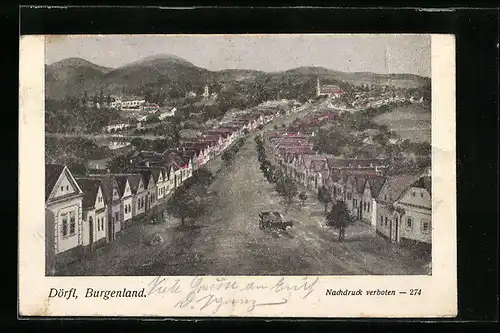 AK Dörfl, Ortsansicht mit Kirche aus der Vogelschau