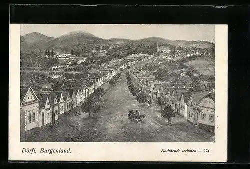 AK Dörfl, Ortsansicht mit Hauptstrasse und Bergpanorama aus der Vogelschau