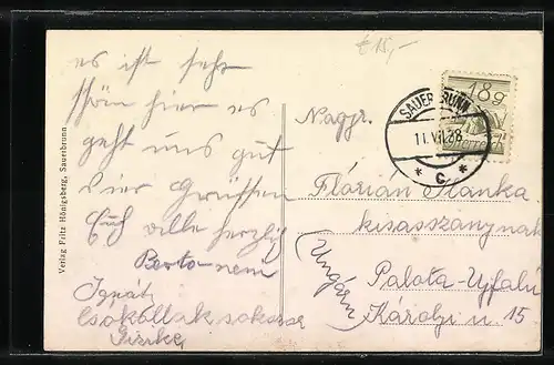 AK Sauerbrunn, Ortsansicht aus der Vogelschau