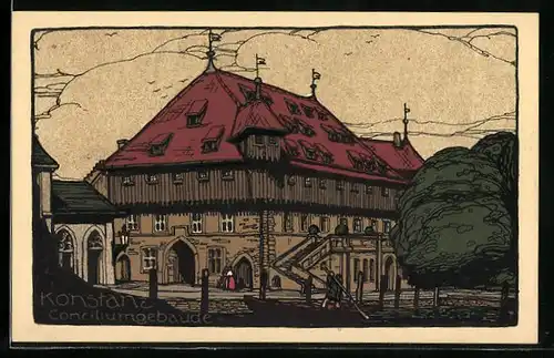 Steindruck-AK Konstanz, Ansicht vom Conciliumgebäude