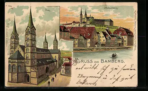 Lithographie Bamberg, Dom, Michaelsberg