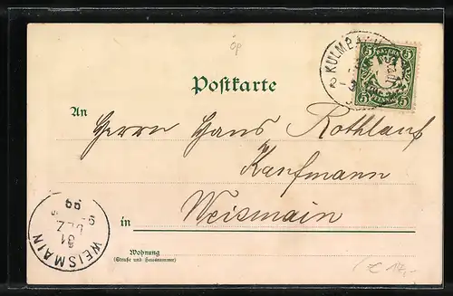 Lithographie Kulmbach, Gesamtansicht aus der Vogelschau