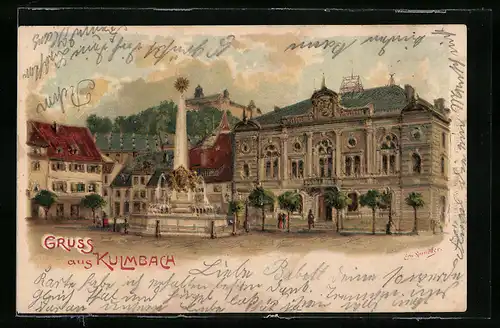 Künstler-AK Erwin Spindler: Kulmbach, Marktplatz mit Kunstbrunnen