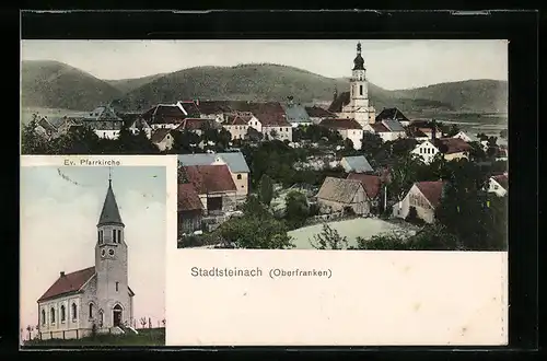 AK Stadtsteinach / Oberfranken, ev. Pfarrkirche, Ortspanorama