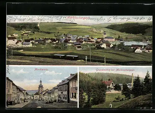 AK Marktschorgast, Marktplatz, Grundmühle b. Marktschorgast, Totalansicht