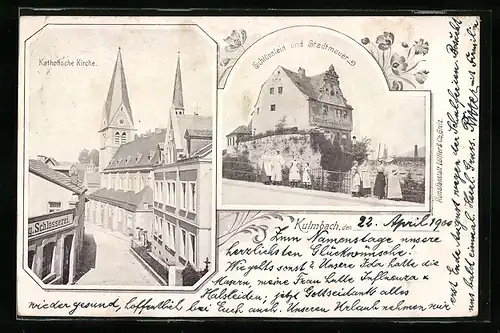 AK Kulmbach, Katholische Kirche, Schlösslein und Stadtmauer