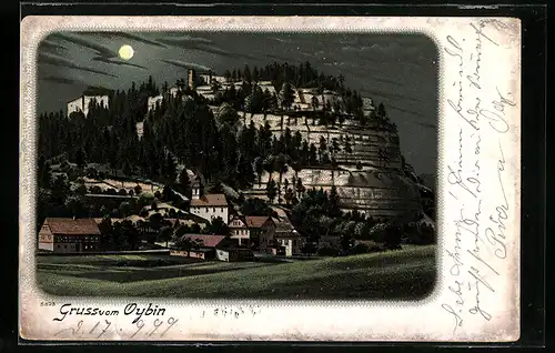 Lithographie Oybin, Ortsansicht aus der Vogelschau