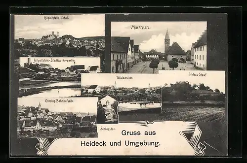 AK Heideck, Marktplatz, Totalansicht, Schloss Stauf, Totalansicht Hilpoltstein, Greding-Bahnhofseite