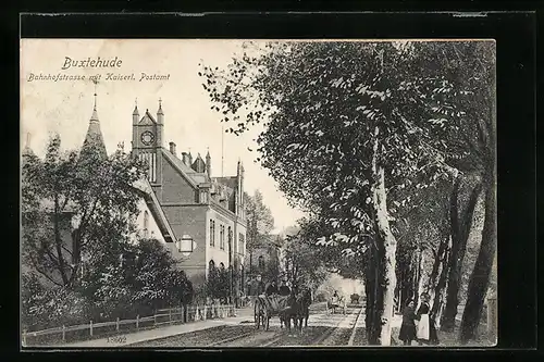 AK Buxtehude, Bahnhofstrasse mit Kaiserl. Postamt