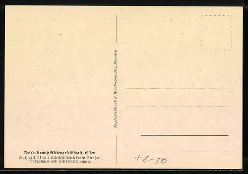 AK Essen, Friedrich Krupp AG, Walzwerk III mit elektrisch betriebenen Strassen, Rollgängen und Hilfseinrichtungen