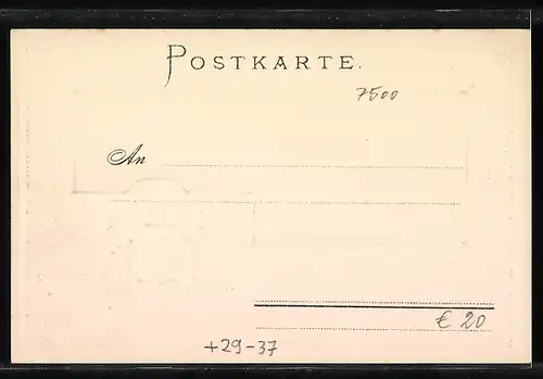 Passepartout-Lithographie Karlsruhe, Panorama und Wappen