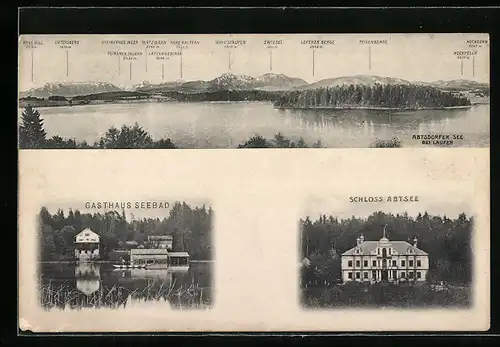 AK Laufen, Gasthaus Seebad, Schloss Abtsee, Abtsdorfer See mit Zwiesel, Hochfelln und Hochgern