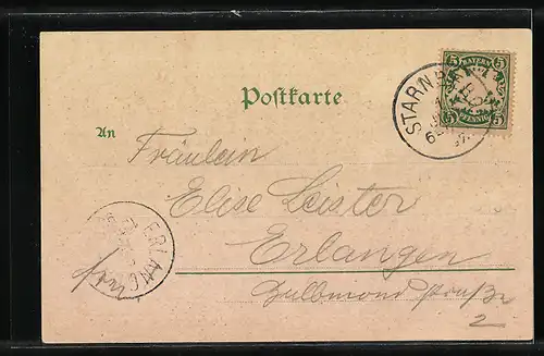 Lithographie Bernried /Starnberger See, Ortspartie, Seeshaupt, Ambach