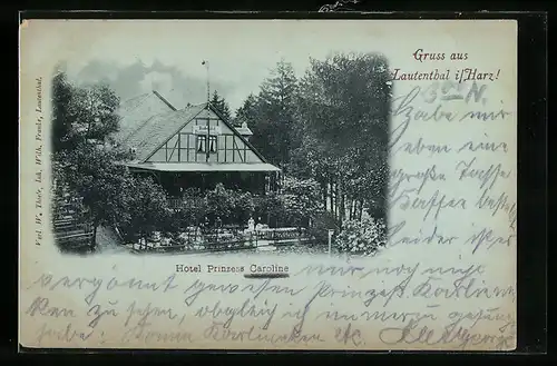 Mondschein-AK Lautenthal i. Harz, Hotel Prinzess Caroline