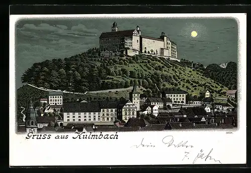 Lithographie Kulmbach, Blick zum Schloss