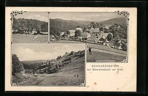 AK Schwarzenstein bei Schwarzenbach, Gasthaus Frank, Oberschwarzenstein, Panorama