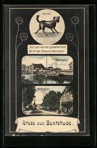 AK Buxtehude, Am Hafen, Bahnhofstrasse, Hund
