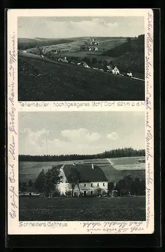 AK Tellerhäuser, Gasthaus Schneider, Dorfansicht