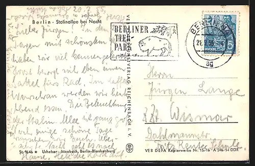 AK Berlin, Stalinallee bei Nacht