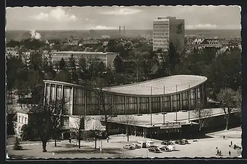 AK Karlsruhe, Schwarzwaldhalle mit Umgebung