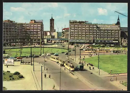 AK Berlin, Alexanderplatz mit Strassenbahn