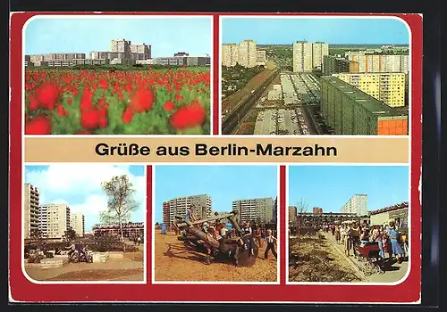 AK Berlin-Marzahn, Hochhäuser in Marzahn, Kinderspielplatz