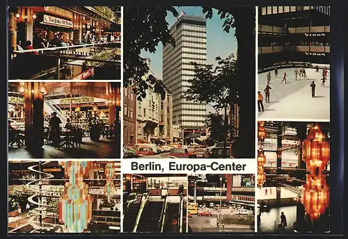 AK Berlin, Europa-Center, Innenansichten Cafe und Eisbahn