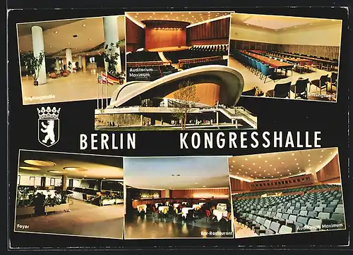 AK Berlin, Kongresshalle im Tiergarten, Empfangshalle, Foyer, Sitzungssaal