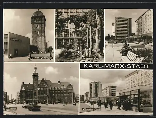 AK Karl-Marx-Stadt, HO-Gasthaus Roter Turm, Rathaus, Wilhelm-Pieck-Strasse