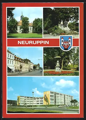 AK Neuruppin, Kirchplatz mit Pfarrkirche, Fontanedenkmal, Karl-Marx-Strasse