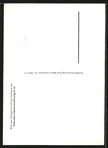 AK Karlsruhe, Blick vom Stadtgarten auf das Hochhaus