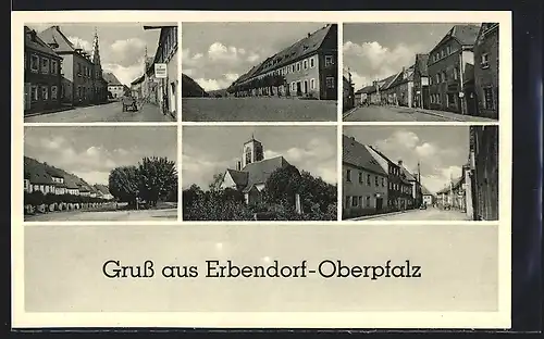 AK Erbendorf /Oberpfalz, Strassenpartie mit Geschäft, Strassenpartie mit Apotheke, Kirche