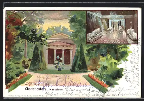 Künstler-AK Berlin-Charlottenburg, Mausoleum von aussen und innen