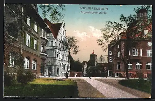 AK Aschersleben, Strassenpartie in der Augustapromenade