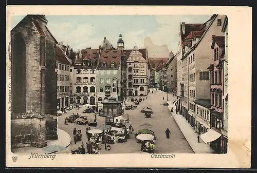 AK Nürnberg, Der Obstmarkt aus der Vogelschau