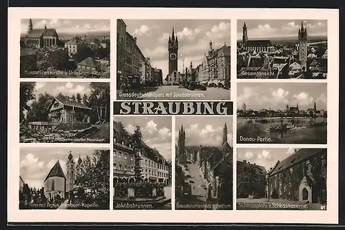 AK Straubing, Karmelitenkirche u. Ursulinen-Kloster, Jakobsbrunnen