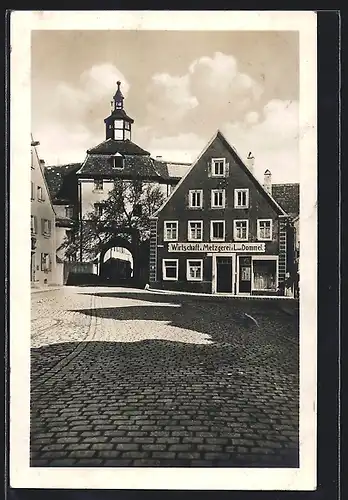 AK Wassertrüdingen, Gasthaus u. Metzgerei von Leonh. Dommel am Salztor