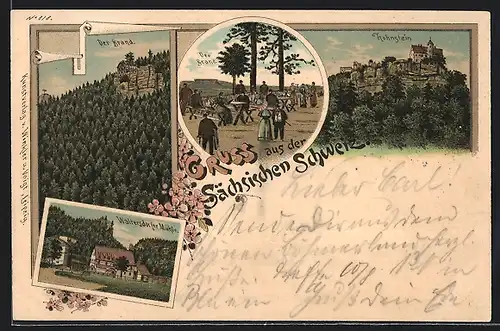 Lithographie Hohnstein, Der Brand, Waltersdorfer Mühle