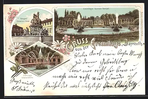 Lithographie Bayreuth, Eremitage, Sonnen-Tempel, Untere Grotte