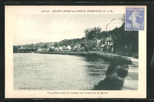 AK Saint-Jean-les-Deux-Jumeaux, Vue pittoresque du Village sur le bord de la Marne