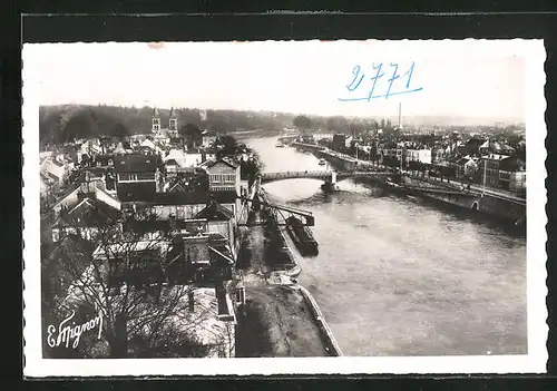 AK Melun, Panorama de la Seine, le Pont de Fer, Le tournant de la Maison Blanche
