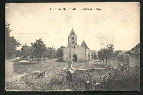 AK Ligny-en-Brionnais, l'Eglise et la place