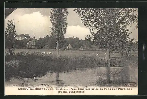 AK Lugny-les-Charolles, Vue Générale prise du Pont sur l`Arconce